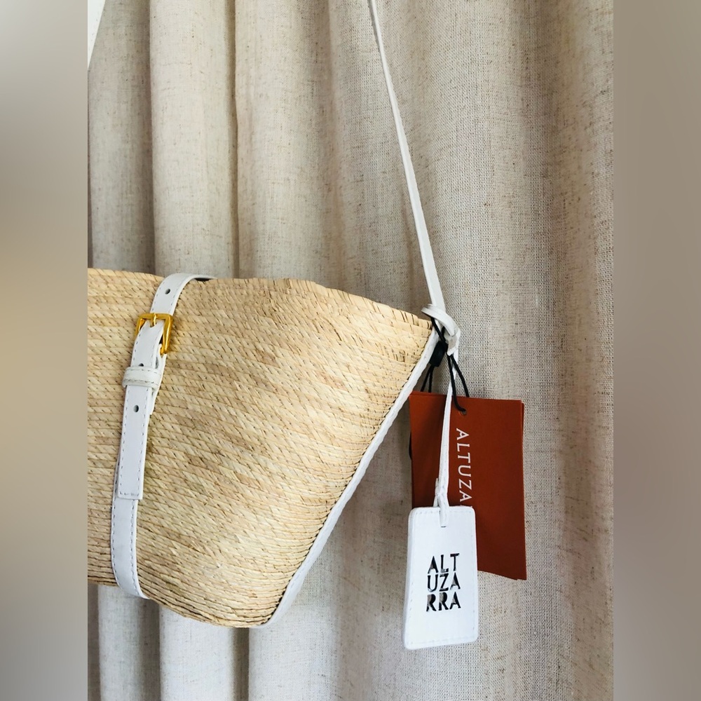 Altuzarra Straw Crossbody with White Leather Trim and Gold Buckle - Picture 4 of 8